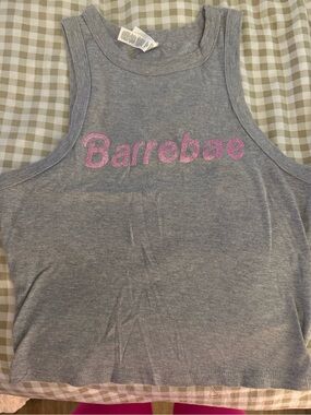 “Barre” bae Bella Canvas Gray Tank with Pink Glitter Logo